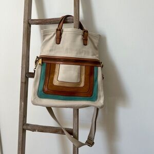 Vintage Fossil Leather Tote Bag with matching wallet
